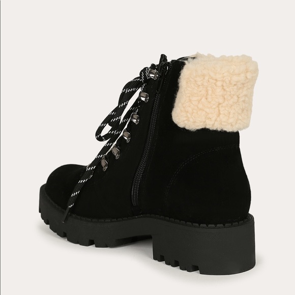 Shoes Nwt Chunky Lace Up Sherpa Fur Hiking Boots Black Poshmark